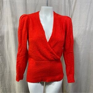 Something Navy Orange Faux Wrap Sweater